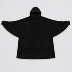 Black Hibernation Hoodie laid flat showing its full oversized wingspan