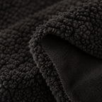 Macro detail of the double sided sherpa fleece showing both plush faces of the fabric